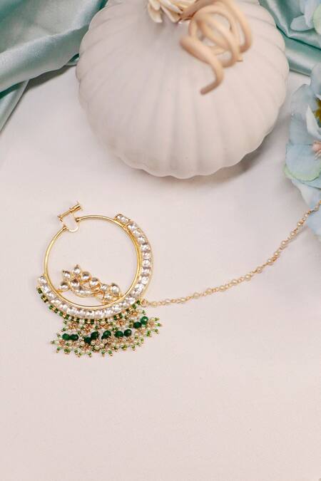 Shop Ishhaara Green Embellished Bead Drop Nath at Aza Fashions Shop_Ishhaara_Green Embellished Bead Drop Nath_at_Aza_Fashions