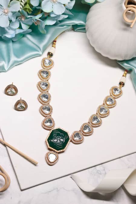 Shop Ishhaara Multi Color Stones Kundan Embellished Necklace Set at Aza Fashions Shop_Ishhaara_Multi Color Stones Kundan Embellished Necklace Set _at_Aza_Fashions