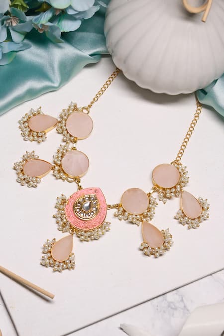 Shop Ishhaara Multi Color Pearl Embedded Necklace at Aza Fashions Shop_Ishhaara_Multi Color Pearl Embedded Necklace _at_Aza_Fashions