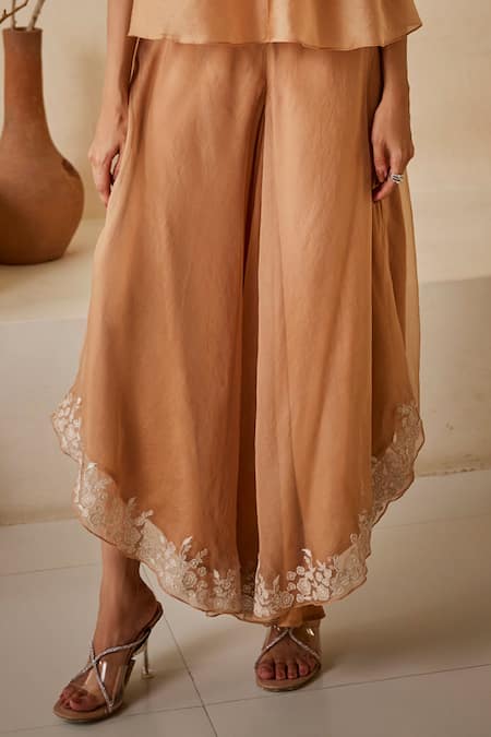 Buy_Twenty Nine_Beige Organza Embroidery Parsi Gara Palazzo _Online_at_Aza_Fashions