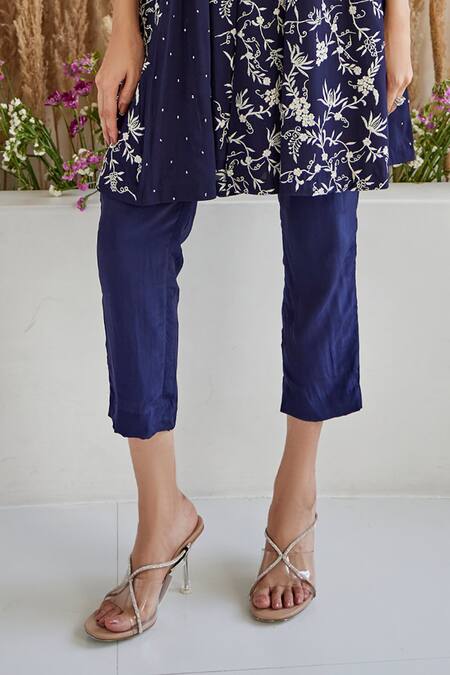 Shop_Twenty Nine_Blue Crepe Plain Cigarette Pant _Online_at_Aza_Fashions