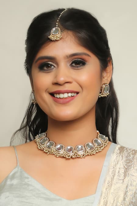 Ishhaara Gold Plated Diamonds, Stones Kundan Embellished Necklace Set With Maangtikka