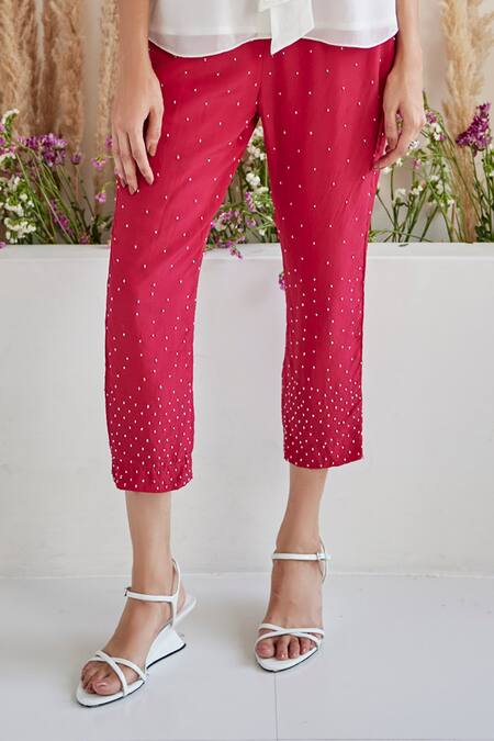 Buy_Twenty Nine_Red Crepe Beads Embroidered Pant _Online_at_Aza_Fashions