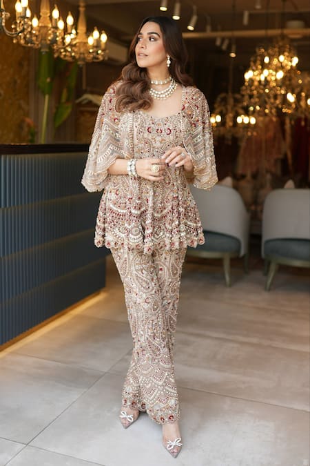 Ridhima Bhasin Zibah Paisley Hand Embroidered Cape Pant Set 