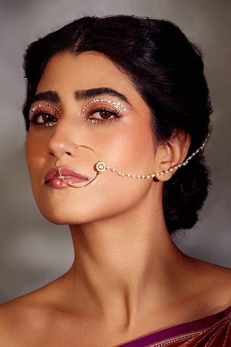 Paisley Pop Gold Plated Kundan And Pearls Nose Ring