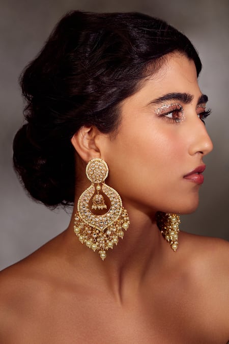 Indian Ethnic Tribal Jewelry Gold Plated Enameled Chandbali Set Earrings  Jhumka | eBay