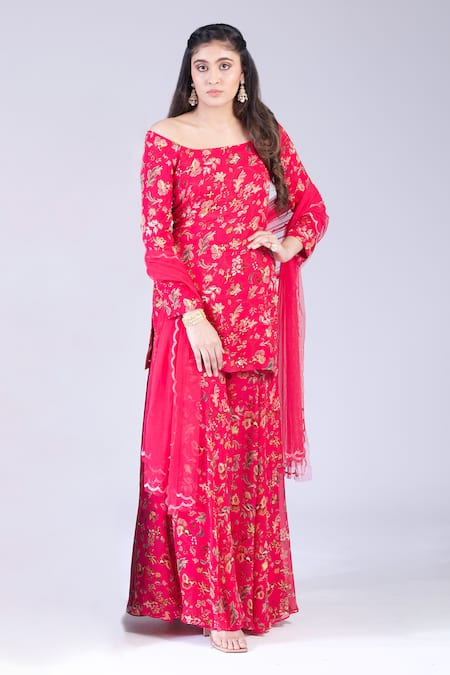 Krisha sunny Ramani Botanical Print Kurta Sharara Set 