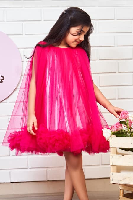 Buy_Pinkcow designs pvt ltd_Pink Tulle, Neoprene, Crepe Layered Lined Dress _Online_at_Aza_Fashions