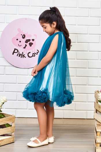 Buy_Pinkcow designs pvt ltd_Blue Tulle, Neoprene, Crepe Lined Dress _Online_at_Aza_Fashions