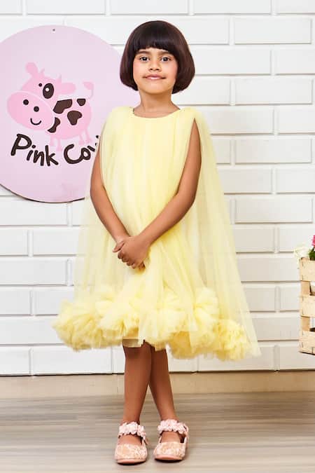 Buy Pinkcow designs pvt ltd Yellow Tulle, Neoprene, Crepe Sheer Layered Dress at Aza Fashions Buy_Pinkcow designs pvt ltd_Yellow Tulle, Neoprene, Crepe Sheer Layered Dress _at_Aza_Fashions