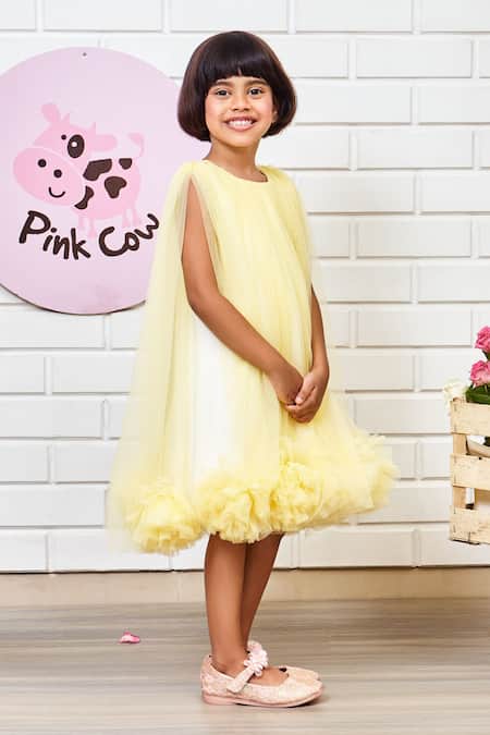 Shop Pinkcow designs pvt ltd Yellow Tulle, Neoprene, Crepe Sheer Layered Dress Online at Aza Fashions Shop_Pinkcow designs pvt ltd_Yellow Tulle, Neoprene, Crepe Sheer Layered Dress _Online_at_Aza_Fashions