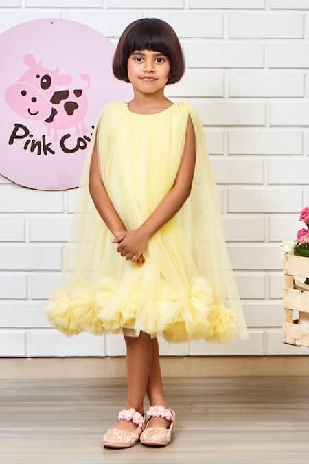 Pinkcow designs pvt ltd Yellow Tulle, Neoprene, Crepe Sheer Layered Dress at Aza Fashions Pinkcow designs pvt ltd_Yellow Tulle, Neoprene, Crepe Sheer Layered Dress _at_Aza_Fashions