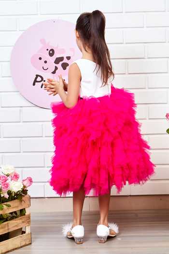 Shop Pinkcow designs pvt ltd Black Tulle, Velvet, Cotton Bows Layered Ruffle Dress at Aza Fashions Shop_Pinkcow designs pvt ltd_Black Tulle, Velvet, Cotton Bows Layered Ruffle Dress _at_Aza_Fashions