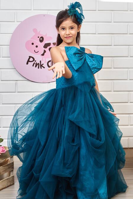 Buy Pinkcow designs pvt ltd Blue Taffeta, Net, Canvas, Cotton Solid Flared One-shoulder Gown Online at Aza Fashions Buy_Pinkcow designs pvt ltd_Blue Taffeta, Net, Canvas, Cotton Solid Flared One-shoulder Gown _Online_at_Aza_Fashions