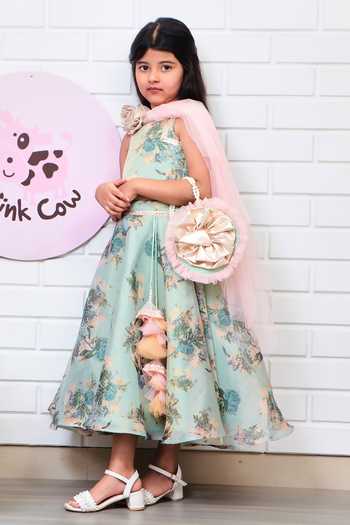 Buy Pinkcow designs pvt ltd Green Silk, Net, Cotton Embroidery, Botanic Floral Print Lehenga Blouse Set Online at Aza Fashions Buy_Pinkcow designs pvt ltd_Green Silk, Net, Cotton Embroidery, Botanic Floral Print Lehenga Blouse Set_Online_at_Aza_Fashions