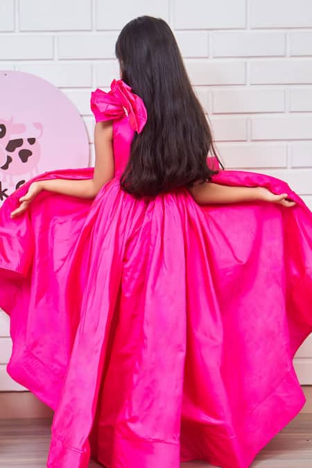 Pinkcow designs pvt ltd Silk Frilled One-Shoulder Gown 