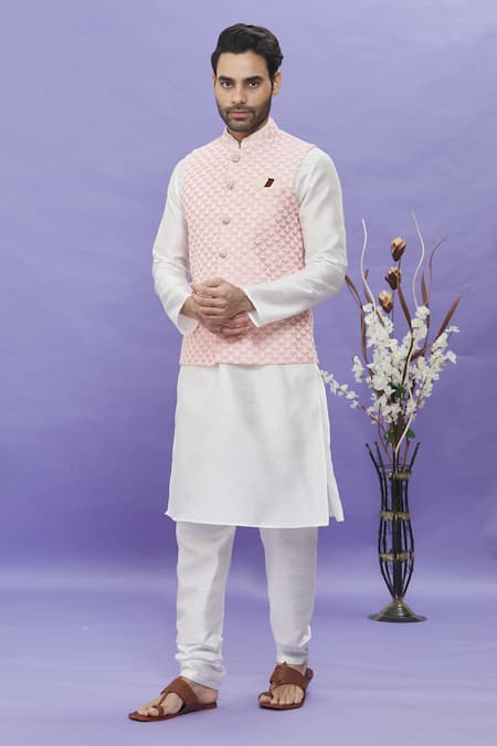 Arihant Rai Sinha_Peach Silk Embroidery Floral Thread Bundi _Online_at_Aza_Fashions