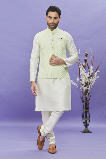 Buy_Nayantara Couture_Cream Silk Embroidery Bundi And Kurta Set_Online_at_Aza_Fashions