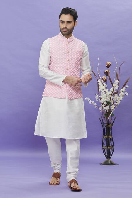 Arihant Rai Sinha_Pink Silk Embroidery Floral Thread Work Bundi _Online_at_Aza_Fashions