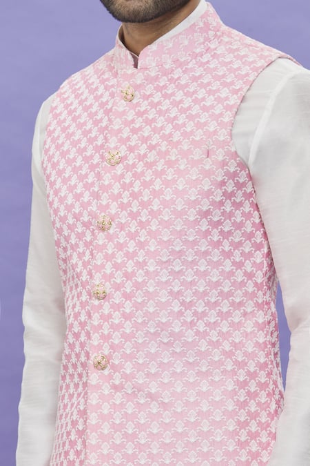 Buy_Arihant Rai Sinha_Pink Silk Embroidery Floral Thread Work Bundi _Online_at_Aza_Fashions