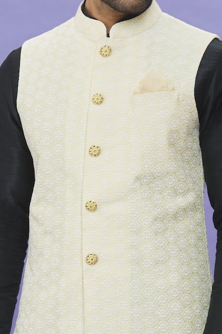 Buy_Arihant Rai Sinha_Yellow Silk Embroidery Thread Bundi _Online_at_Aza_Fashions