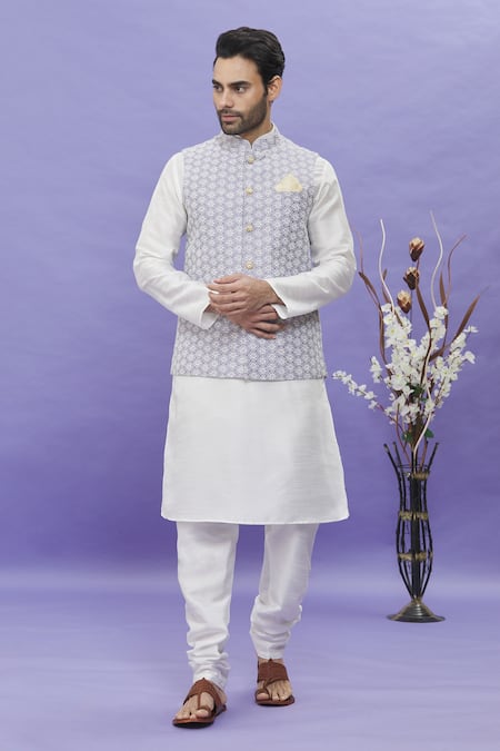 Arihant Rai Sinha_Purple Silk Embroidery Geometric Floral Thread Work Bundi _Online_at_Aza_Fashions