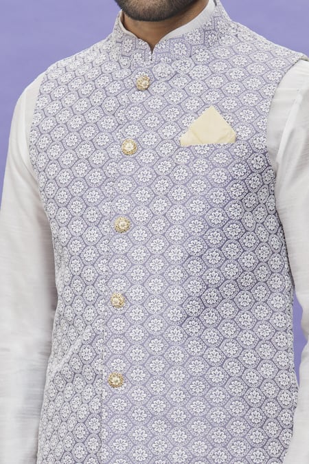 Buy_Arihant Rai Sinha_Purple Silk Embroidery Geometric Floral Thread Work Bundi _Online_at_Aza_Fashions