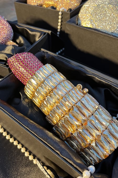House Of Bling Crystal Studded Lipstick Shaped Clutch 