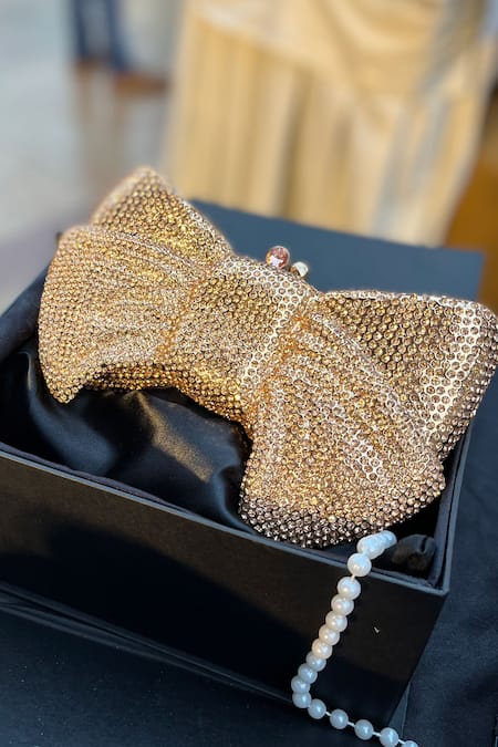 House Of Bling Crystal Studded Bow Shaped Clutch 