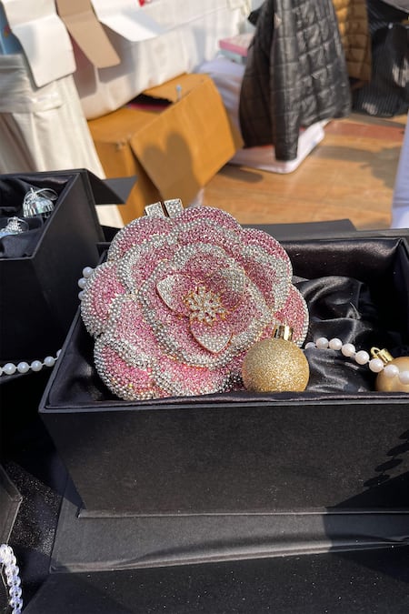 House Of Bling Crystal Studded Rose Shaped Clutch 