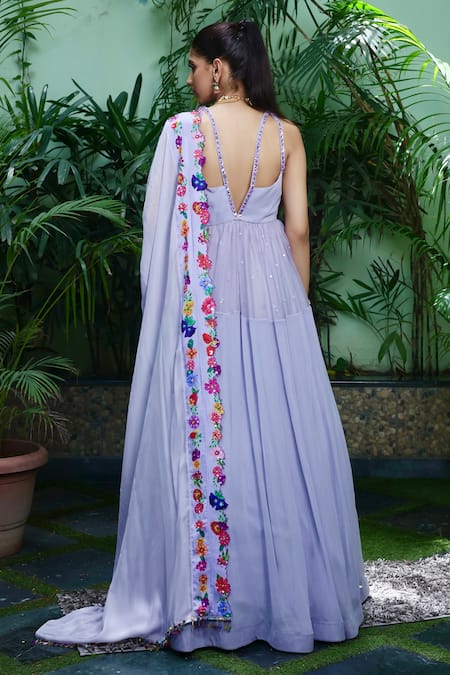 Amit Sachdeva Placement Embroidered Anarkali With Dupatta 