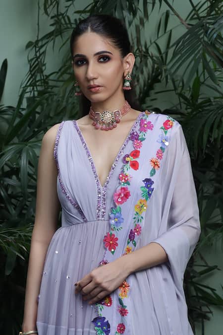 Amit Sachdeva Purple Organza, Georgette Embroidery, Sequins Placement Anarkali With Dupatta Online at Aza Fashions Amit Sachdeva_Purple Organza, Georgette Embroidery, Sequins Placement Anarkali With Dupatta _Online_at_Aza_Fashions