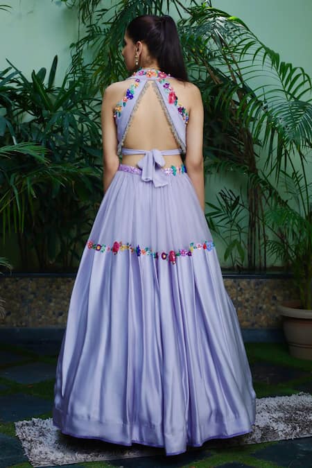 Amit Sachdeva Floral Bloom Work Top With Skirt 