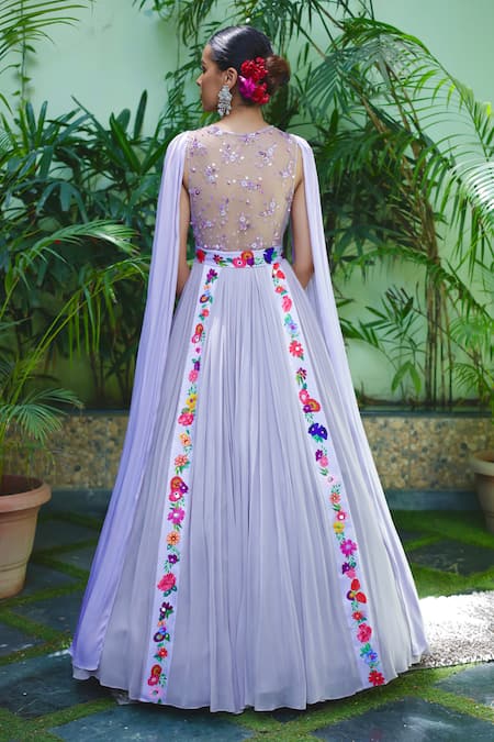 Amit Sachdeva Floral Embroidered Bodice Gown 