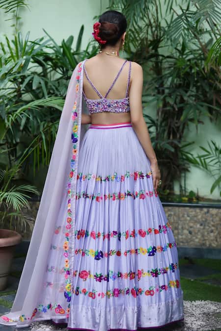 Amit Sachdeva Placement Floral Print Lehenga Set 