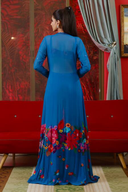 Amit Sachdeva Floral Print Cape Pant Set 