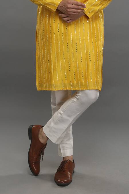 Para_Yellow Chanderi Silk, Spandex Embroidery Abla Kurta And Pant Set_Online_at_Aza_Fashions