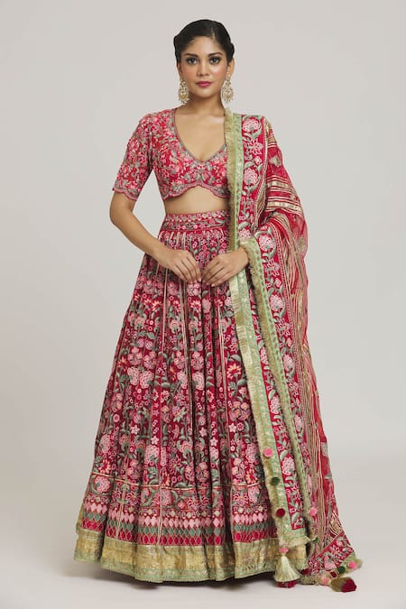 Simar Dugal Floral Embroidered Bridal Lehenga Set 