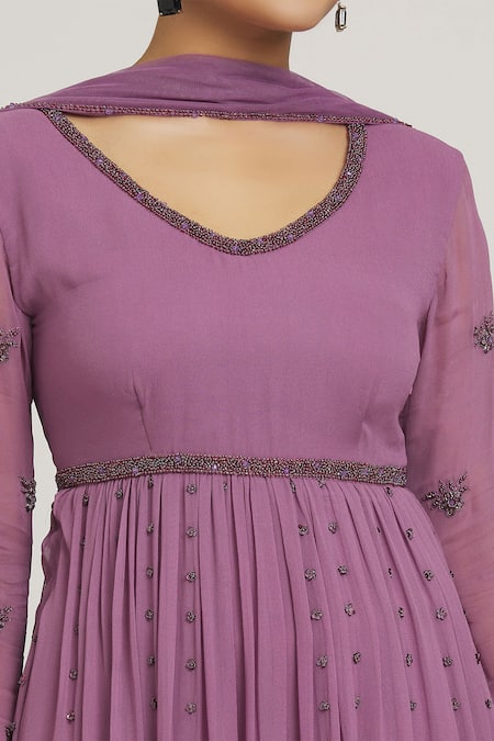 Shop Arpan Vohra Purple Embroidery V-neck Peplum Kurta Gharara Set Online at Aza Fashions Shop_Arpan Vohra_Purple Embroidery V-neck Peplum Kurta Gharara Set _Online_at_Aza_Fashions