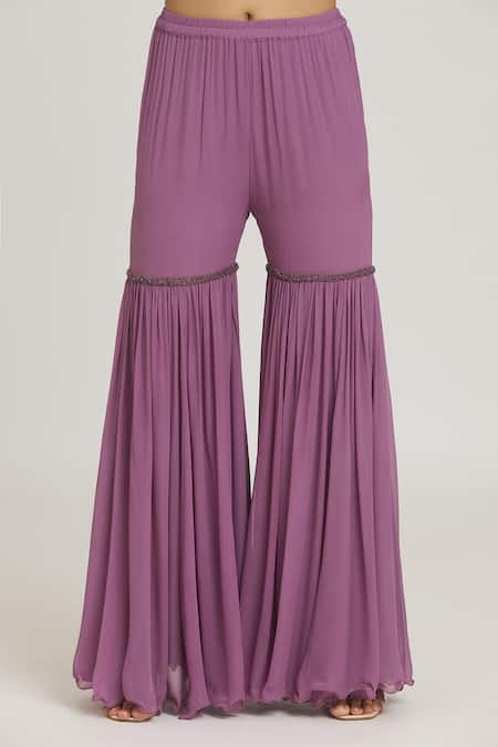 Arpan Vohra Purple Embroidery V-neck Peplum Kurta Gharara Set at Aza Fashions Arpan Vohra_Purple Embroidery V-neck Peplum Kurta Gharara Set _at_Aza_Fashions