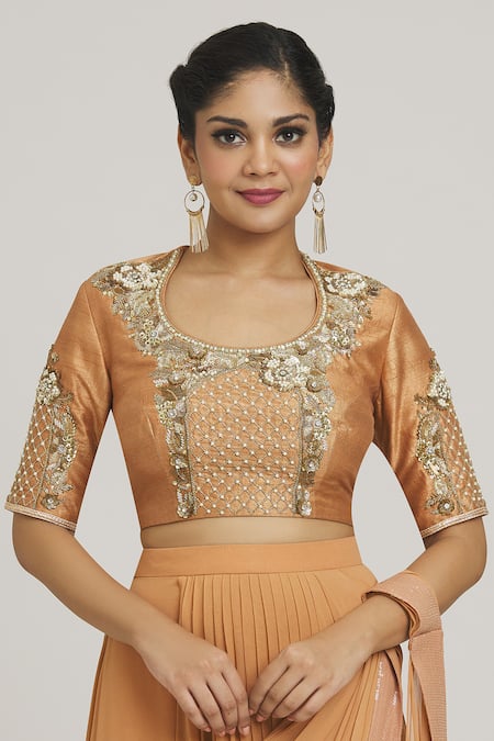 NIDHIKA SHEKHAR_Yellow Embroidered Round Pre-draped Saree With Blouse _at_Aza_Fashions