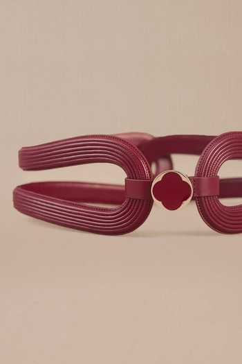 Ampm_Wine Brooches Faux Leather Corded Hollow Belt_Online_at_Aza_Fashions