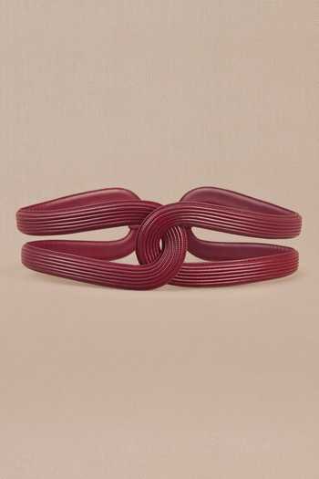Buy_Ampm_Wine Brooches Faux Leather Corded Hollow Belt_Online_at_Aza_Fashions
