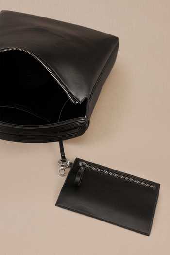 Ampm_Black Faux Leather Corded Tote Bag _at_Aza_Fashions
