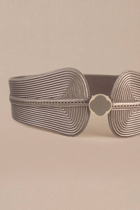 Buy_Ampm_Silver Buckles Ariana Corded Faux Leather Belt_Online_at_Aza_Fashions