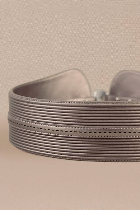 Ampm_Silver Buckles Ariana Corded Faux Leather Belt_at_Aza_Fashions