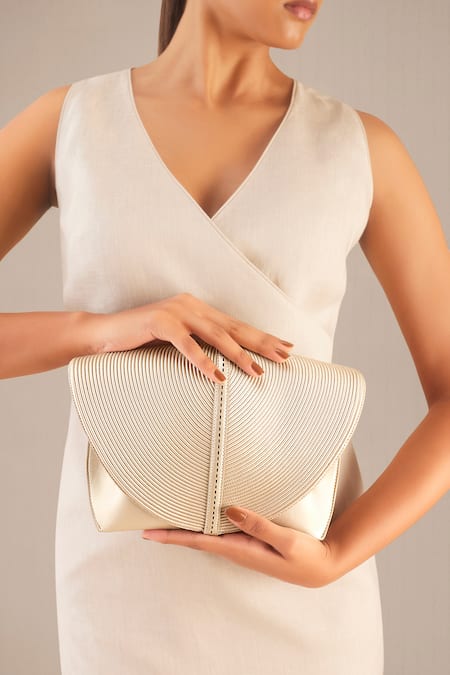 Ampm_Silver Myah Mini Metallic Sculptured Clutch _Online_at_Aza_Fashions