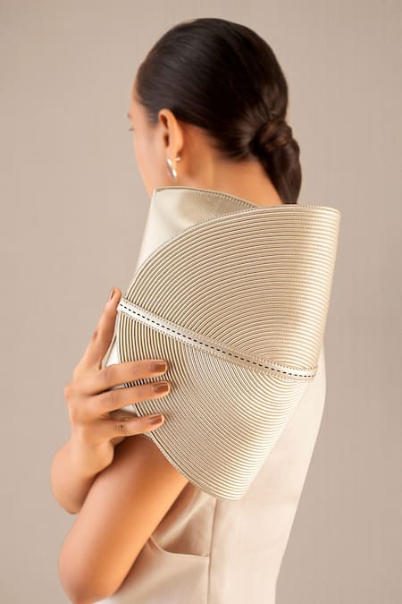 Buy_Ampm_Silver Myah Mini Metallic Sculptured Clutch _Online_at_Aza_Fashions