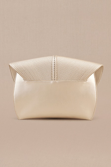 Ampm_Silver Myah Mini Metallic Sculptured Clutch _at_Aza_Fashions