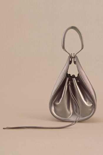 Ampm Silver Nesara Metallic Corded Bucket Bag at Aza Fashions Ampm_Silver Nesara Metallic Corded Bucket Bag _at_Aza_Fashions